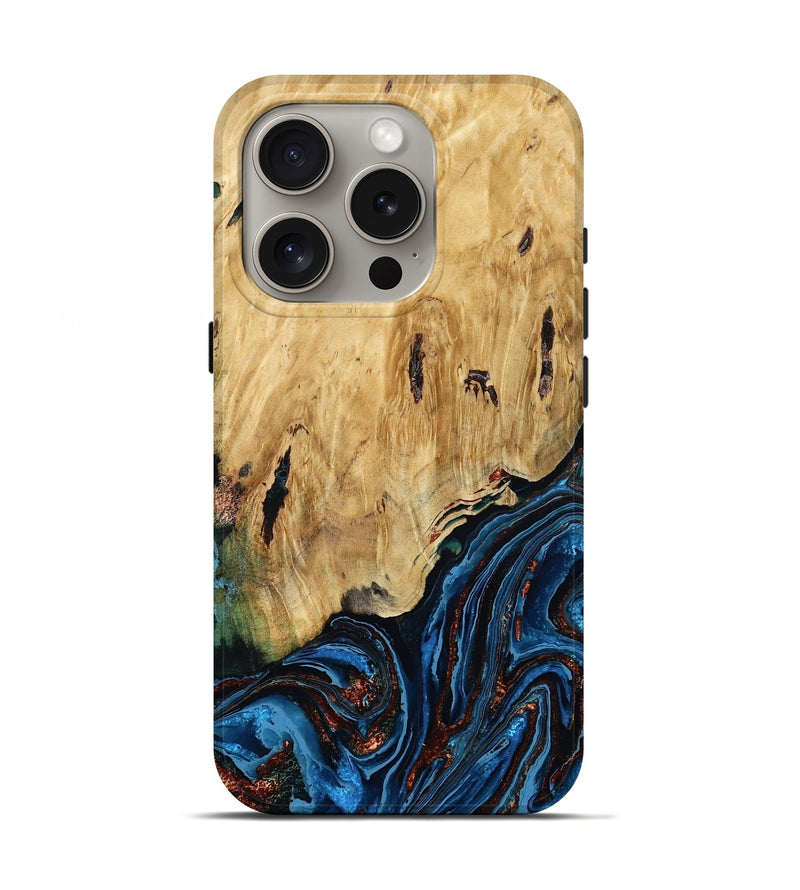 iPhone 16 Pro Wood Live Edge Phone Case - Hildred (Teal & Gold, 790195)