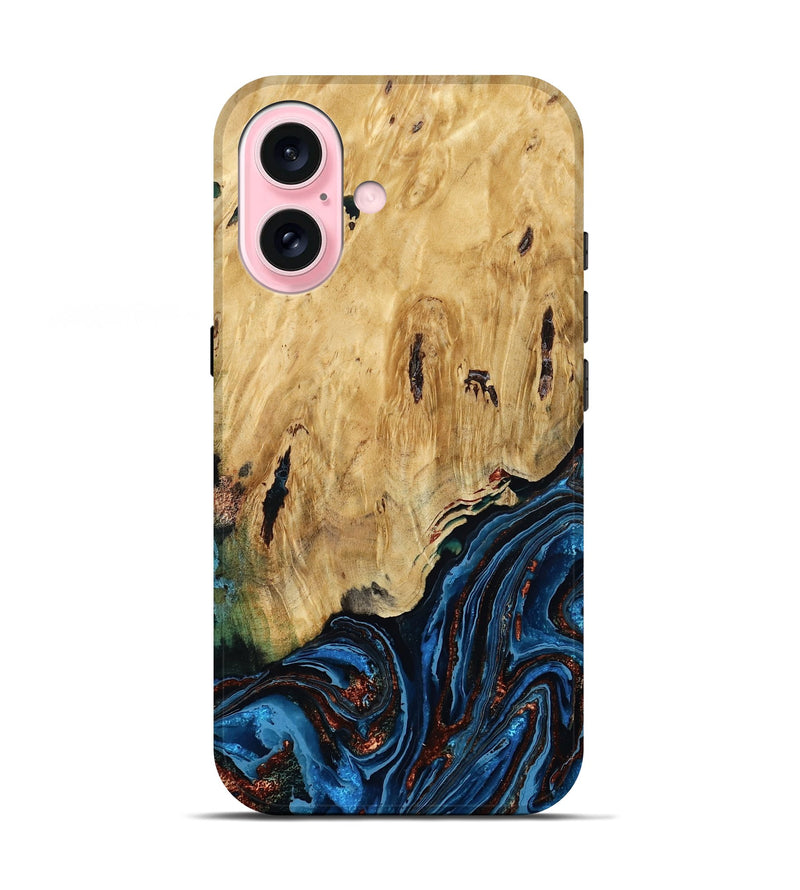 iPhone 17 Wood Live Edge Phone Case - Hildred (Teal & Gold, 790195)