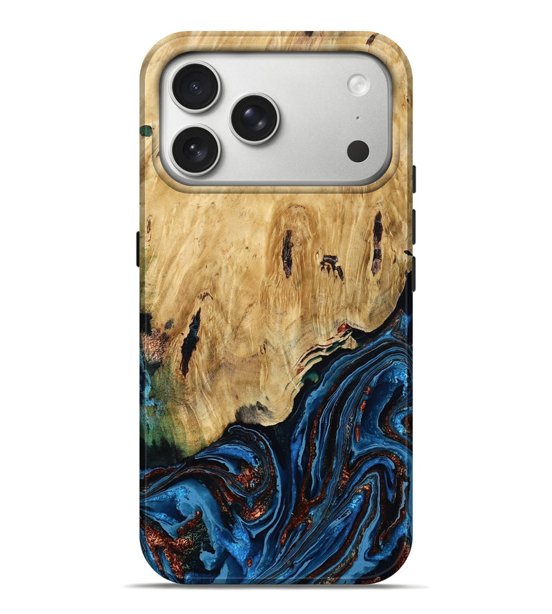 iPhone 17 Pro Max Wood Live Edge Phone Case - Hildred (Teal & Gold, 790195)