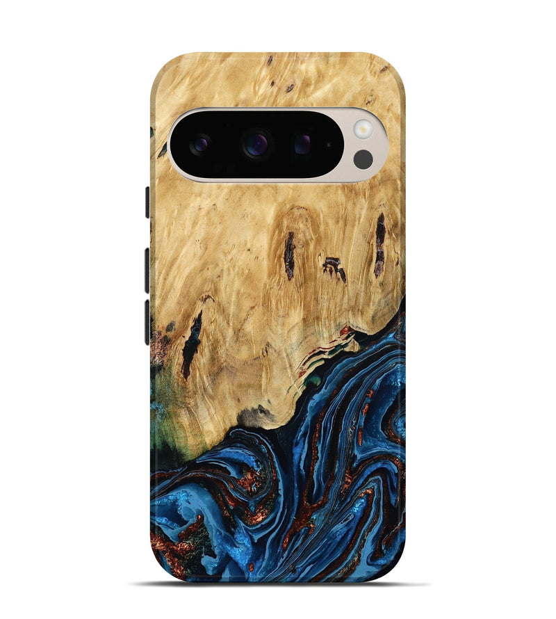 Pixel 10 Wood Live Edge Phone Case - Hildred (Teal & Gold, 790195)