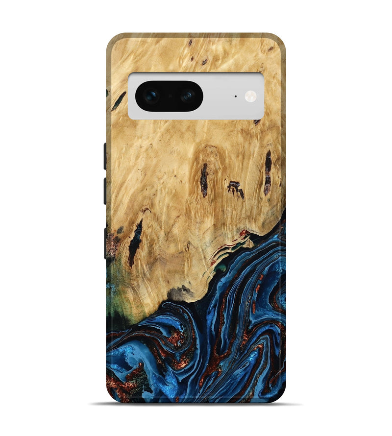 Pixel 7 Wood Live Edge Phone Case - Hildred (Teal & Gold, 790195)
