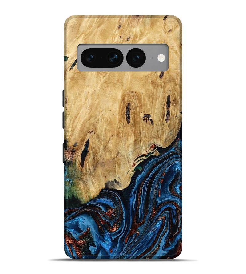 Pixel 7 Pro Wood Live Edge Phone Case - Hildred (Teal & Gold, 790195)