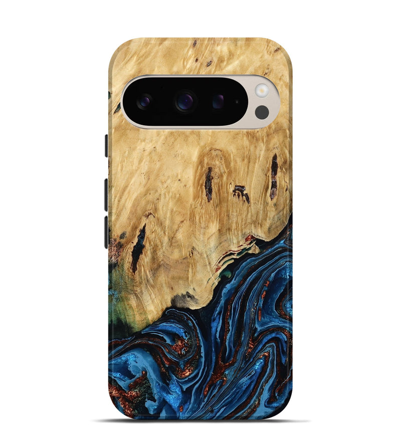 Pixel 9 Wood Live Edge Phone Case - Hildred (Teal & Gold, 790195)