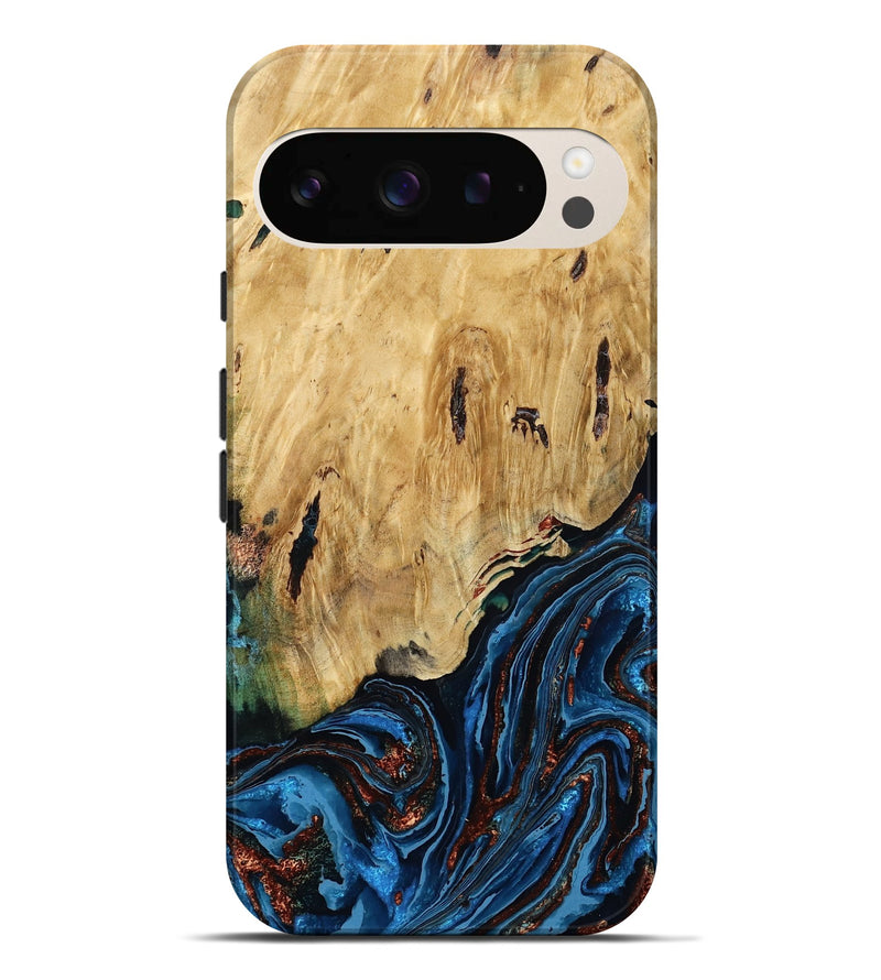 Pixel 9 Pro XL Wood Live Edge Phone Case - Hildred (Teal & Gold, 790195)