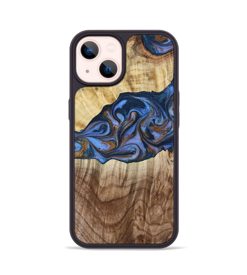 iPhone 14 Wood Phone Case - Kerrie (Teal & Gold, 790219)