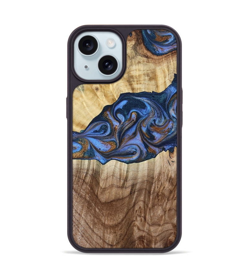 iPhone 15 Wood Phone Case - Kerrie (Teal & Gold, 790219)