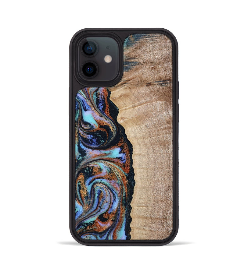 iPhone 12 Wood Phone Case - Isabell (Teal & Gold, 790222)