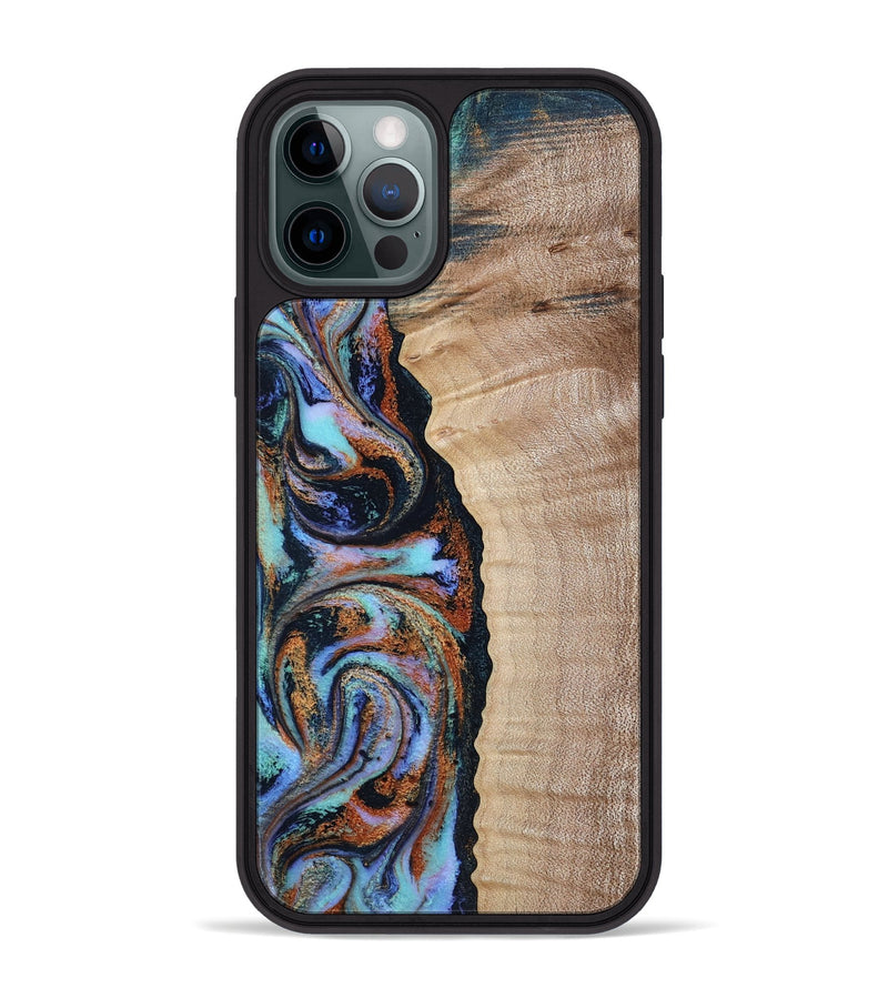 iPhone 12 Pro Max Wood Phone Case - Isabell (Teal & Gold, 790222)