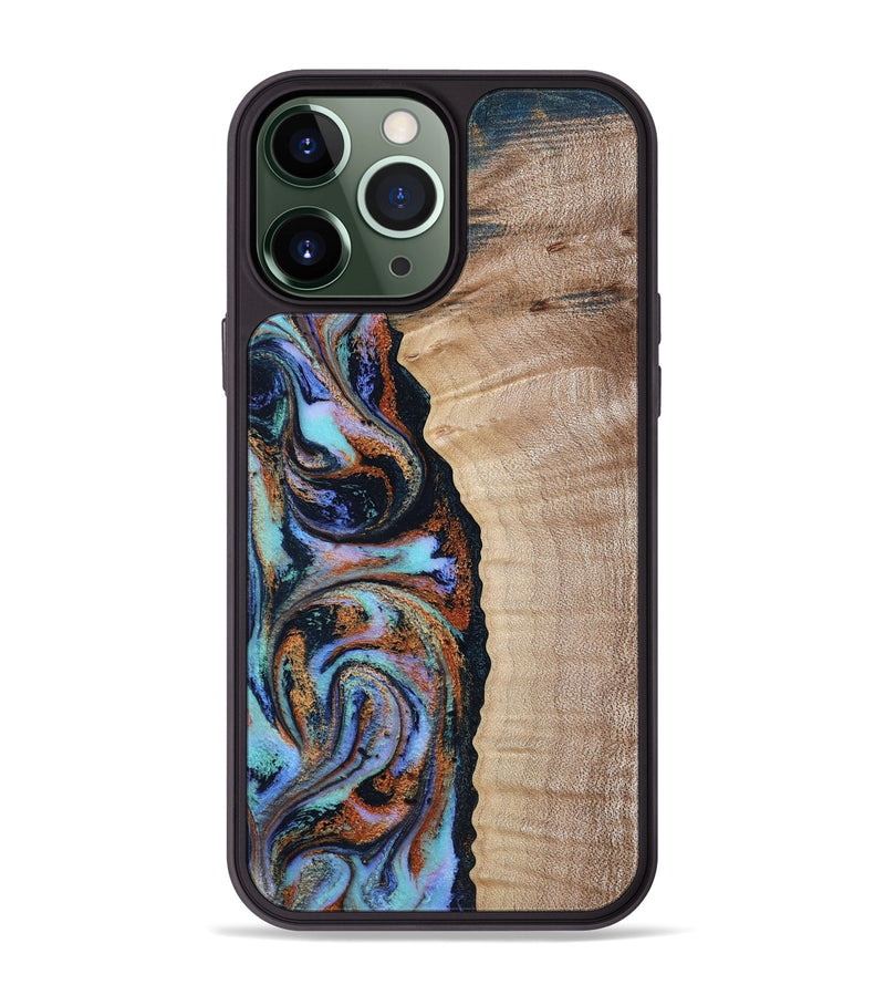iPhone 13 Pro Max Wood Phone Case - Isabell (Teal & Gold, 790222)