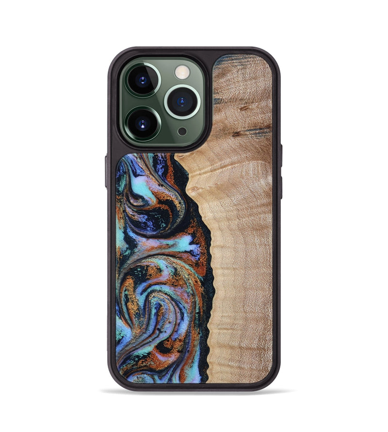 iPhone 13 Pro Wood Phone Case - Isabell (Teal & Gold, 790222)