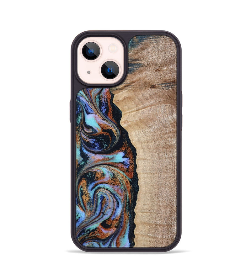 iPhone 14 Wood Phone Case - Isabell (Teal & Gold, 790222)
