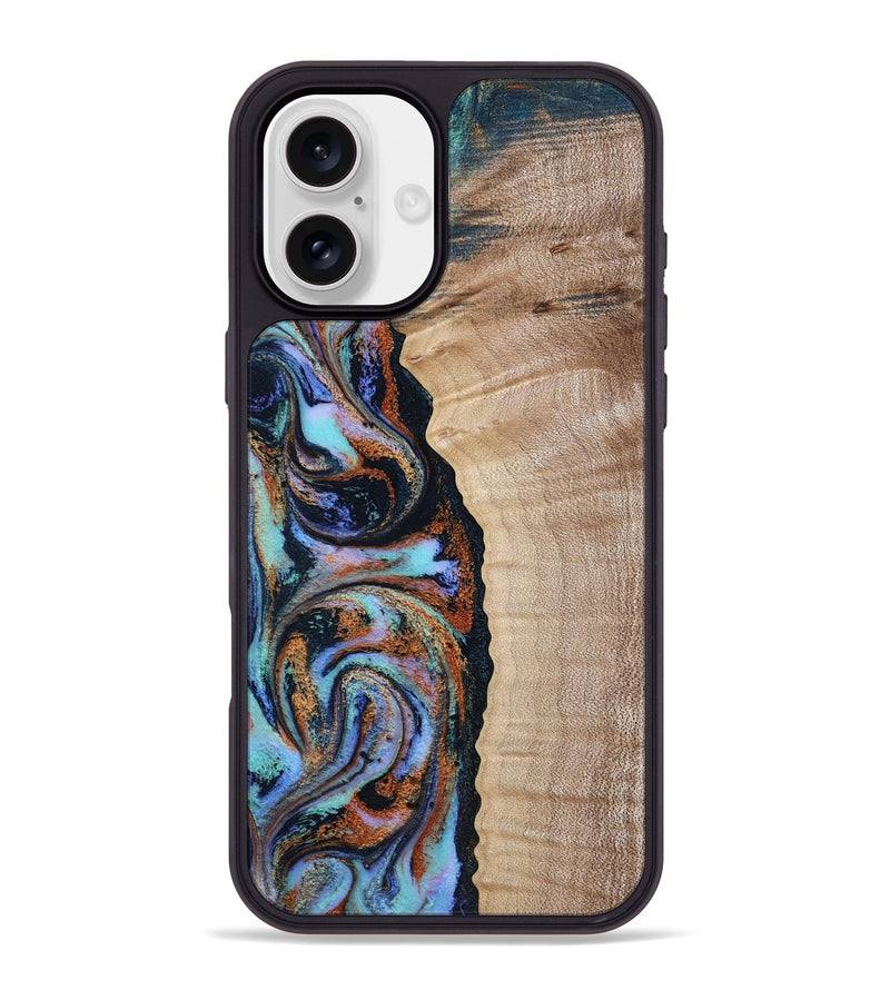 iPhone 16 Plus Wood Phone Case - Isabell (Teal & Gold, 790222)