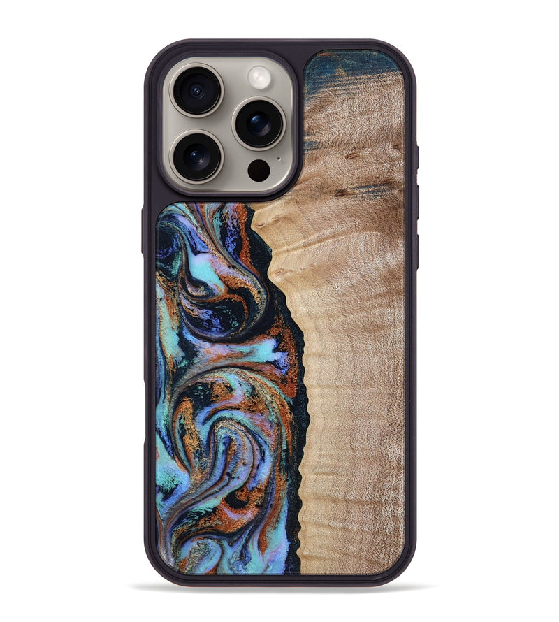 iPhone 16 Pro Max Wood Phone Case - Isabell (Teal & Gold, 790222)