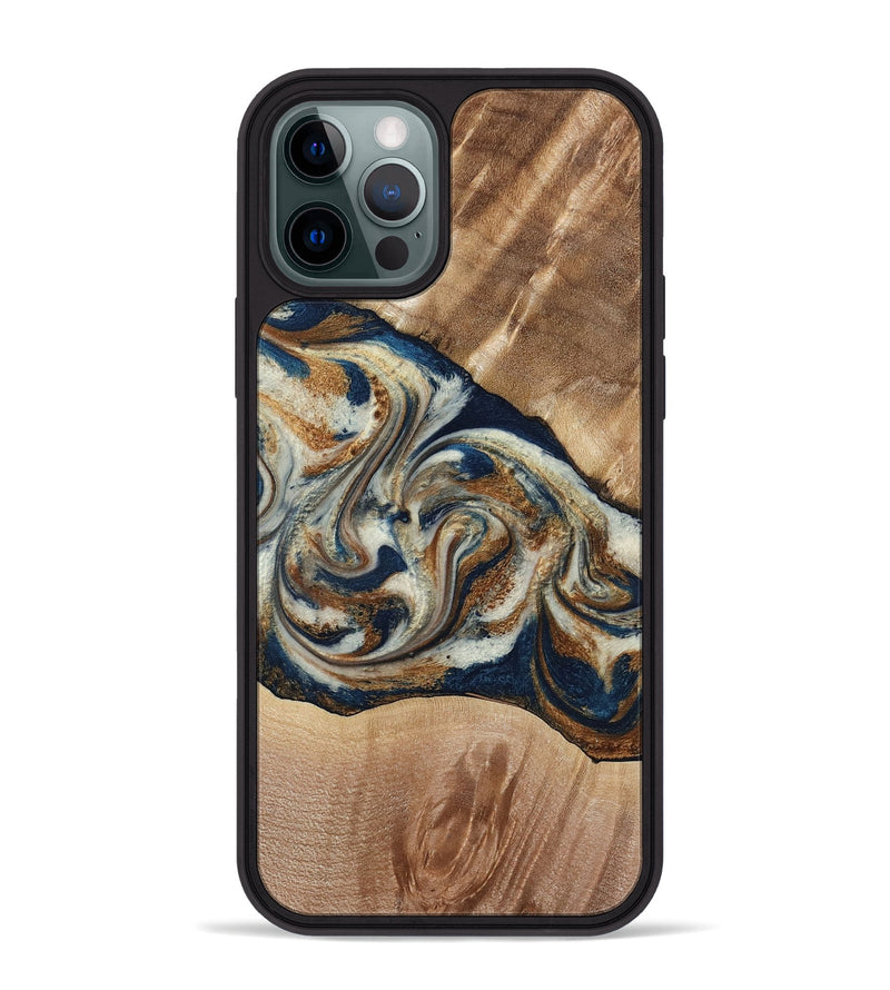 iPhone 12 Pro Max Wood Phone Case - Ace (Teal & Gold, 790257)