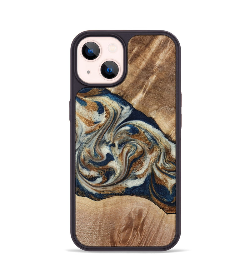iPhone 14 Wood Phone Case - Ace (Teal & Gold, 790257)