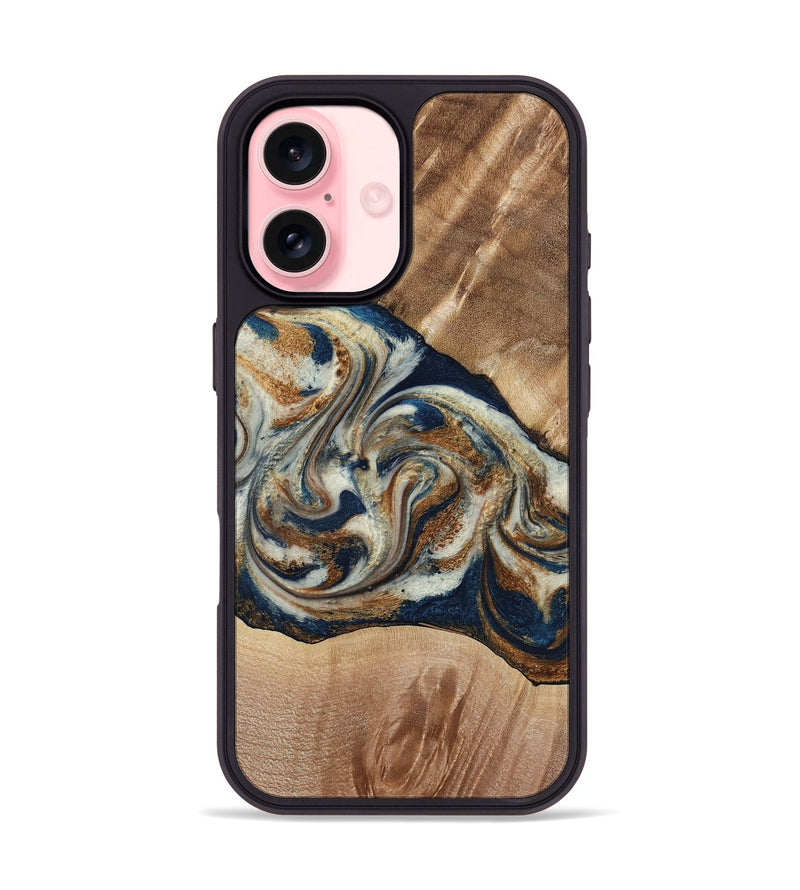 iPhone 16 Wood Phone Case - Ace (Teal & Gold, 790257)