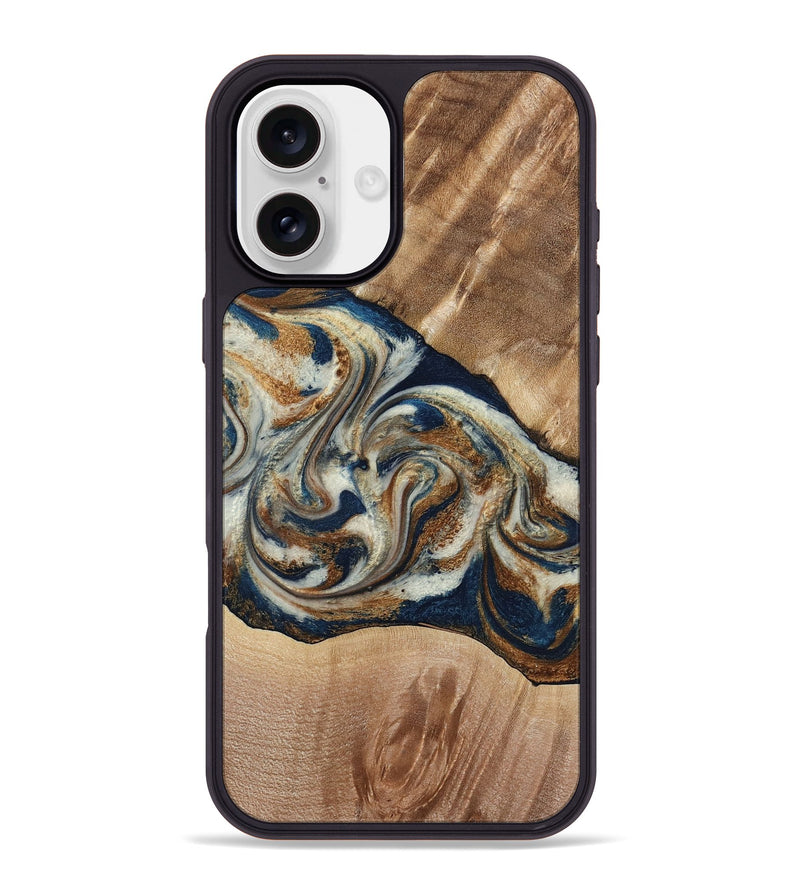 iPhone 16 Plus Wood Phone Case - Ace (Teal & Gold, 790257)