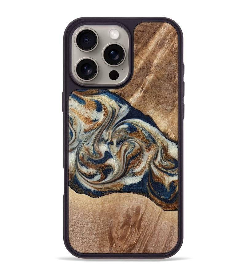 iPhone 16 Pro Max Wood Phone Case - Ace (Teal & Gold, 790257)