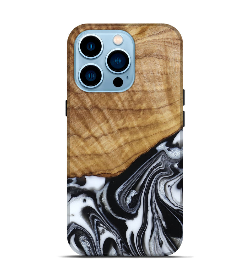 iPhone 14 Pro Wood Live Edge Phone Case - Amos (Black & White, 790350)