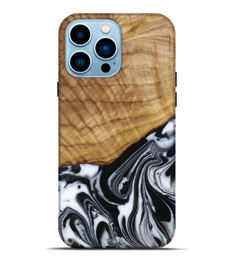 iPhone 14 Pro Max Wood Live Edge Phone Case - Amos (Black & White, 790350)