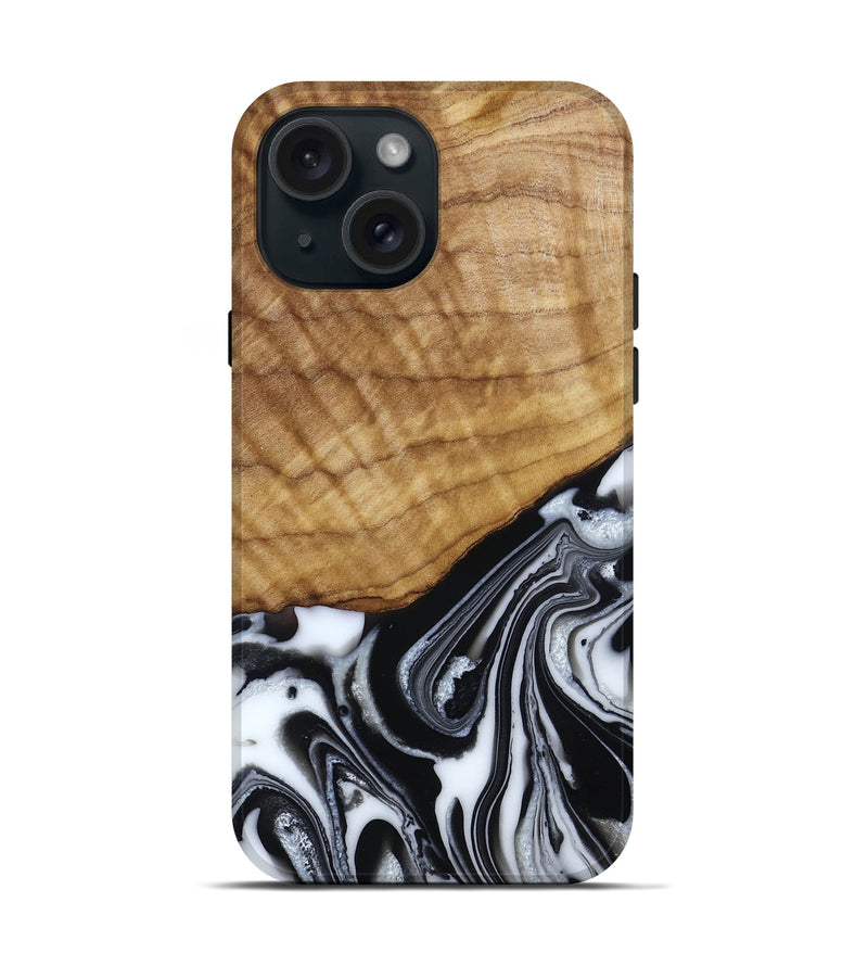 iPhone 15 Wood Live Edge Phone Case - Amos (Black & White, 790350)