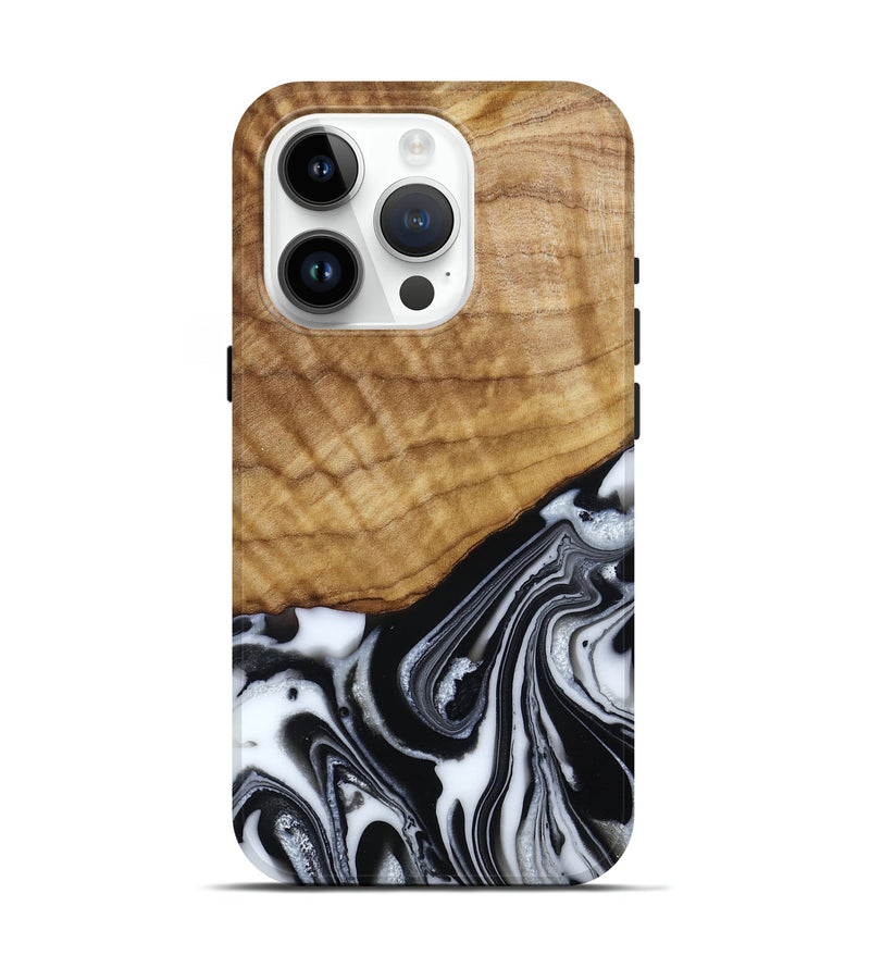 iPhone 15 Pro Wood Live Edge Phone Case - Amos (Black & White, 790350)
