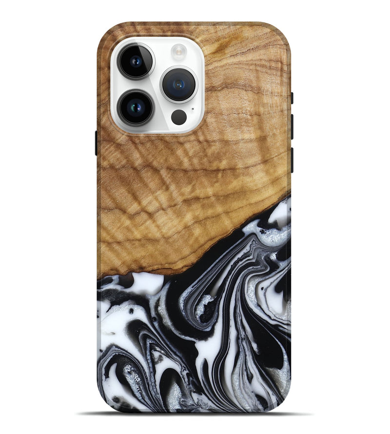 iPhone 15 Pro Max Wood Live Edge Phone Case - Amos (Black & White, 790350)