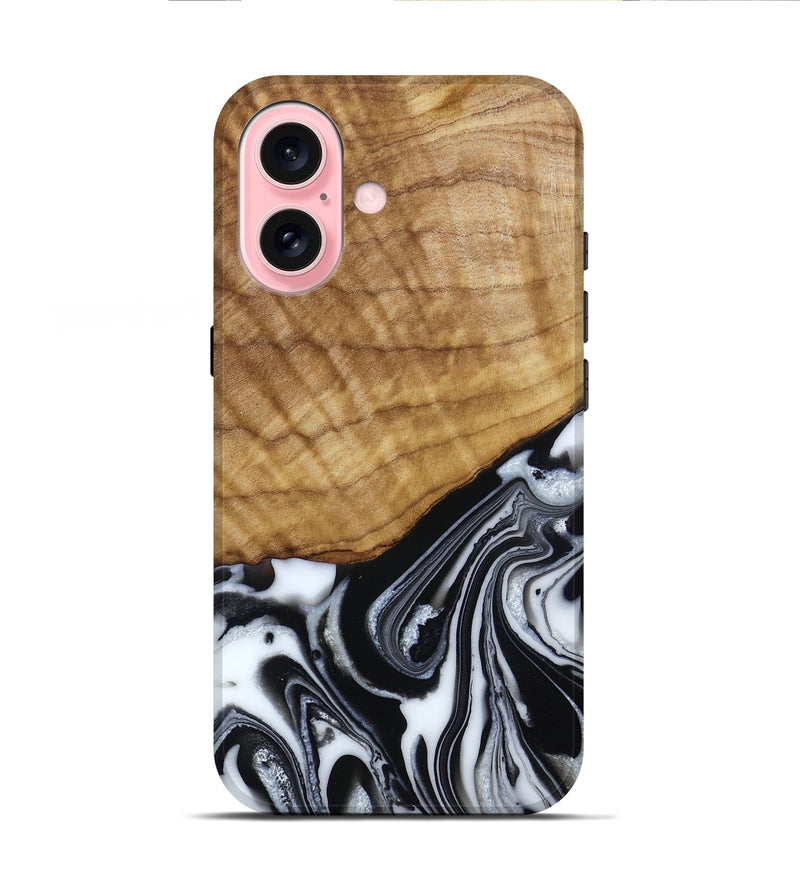 iPhone 16 Wood Live Edge Phone Case - Amos (Black & White, 790350)
