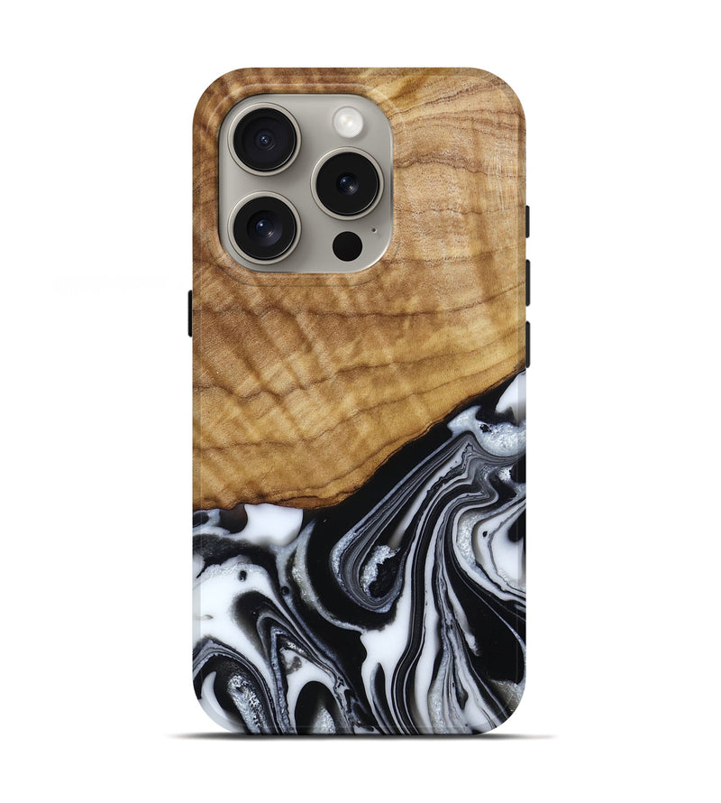 iPhone 16 Pro Wood Live Edge Phone Case - Amos (Black & White, 790350)