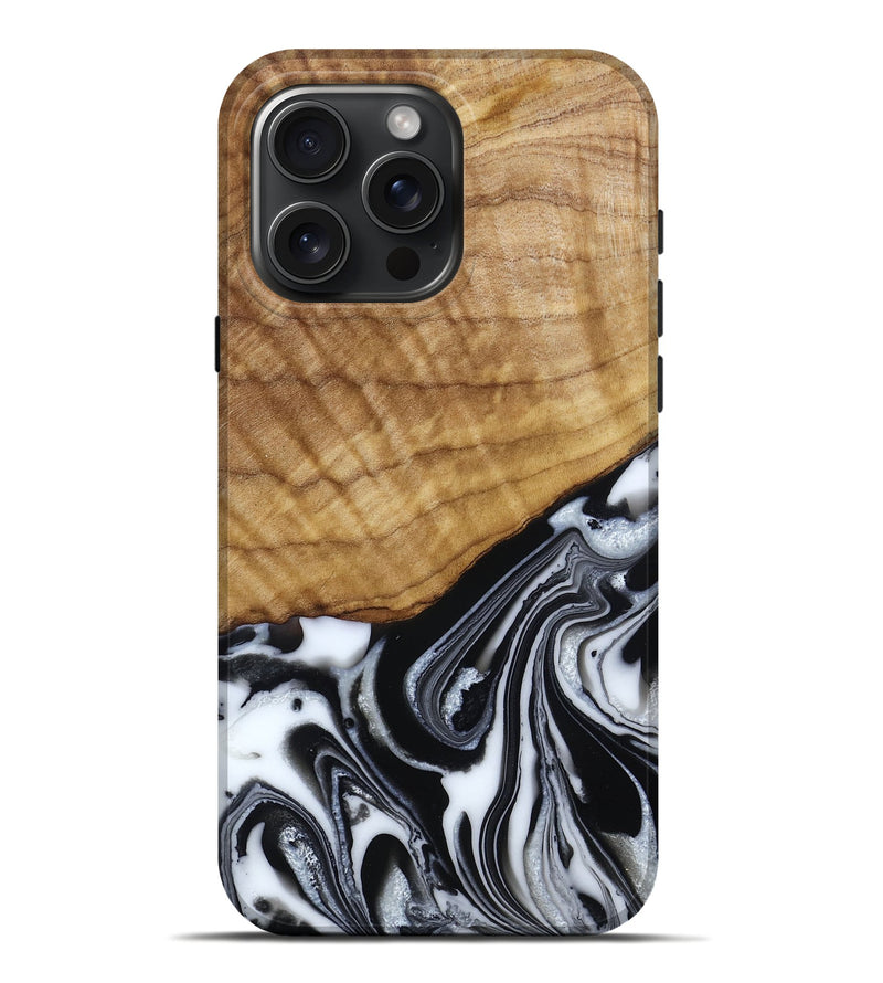iPhone 16 Pro Max Wood Live Edge Phone Case - Amos (Black & White, 790350)
