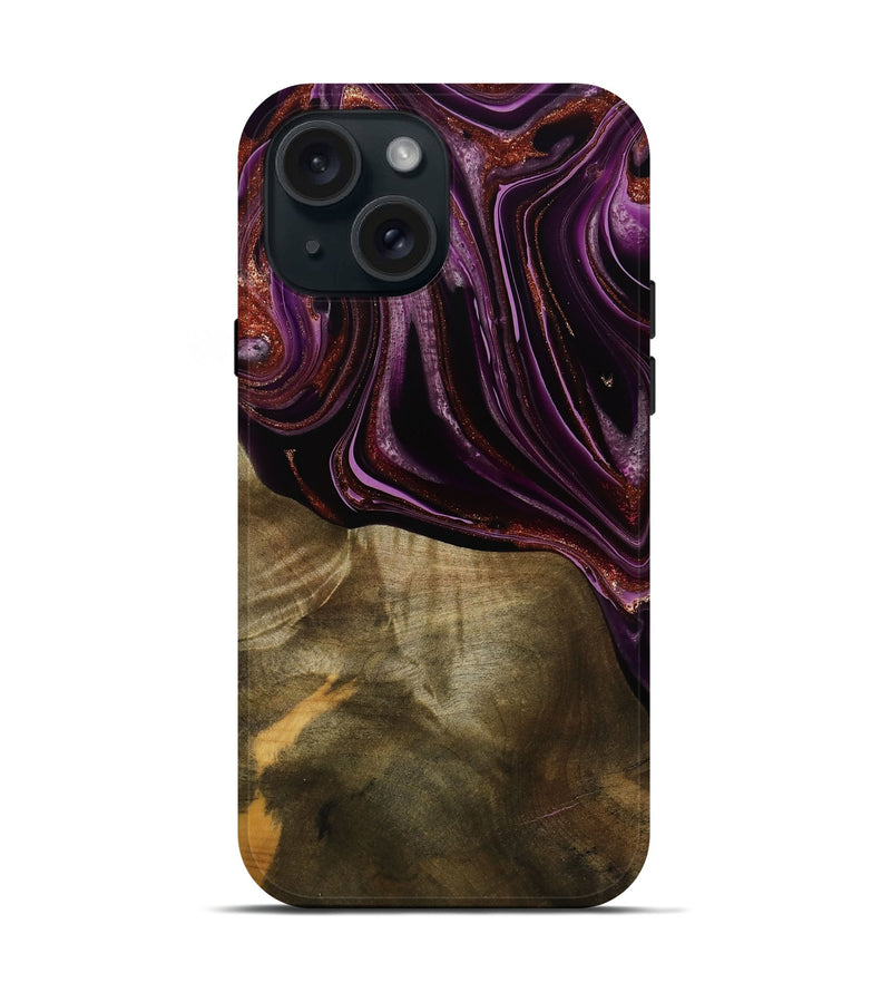 iPhone 15 Wood Live Edge Phone Case - Ocean (Purple, 790353)