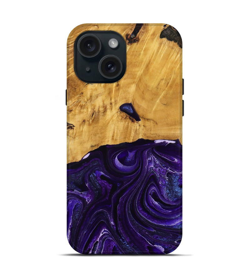 iPhone 15 Wood Live Edge Phone Case - Belva (Purple, 790354)