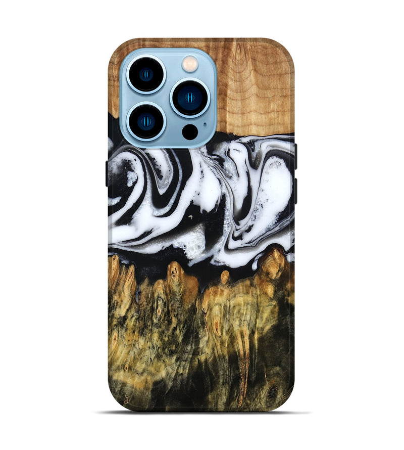 iPhone 14 Pro Wood Live Edge Phone Case - Cason (Black & White, 790375)