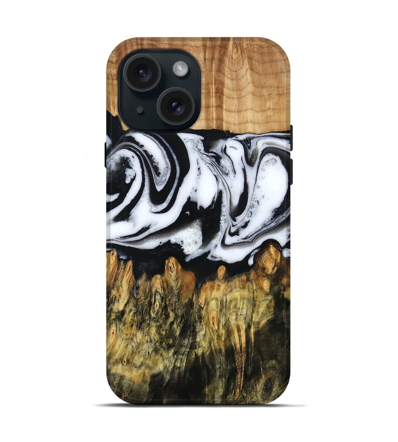 iPhone 15 Wood Live Edge Phone Case - Cason (Black & White, 790375)
