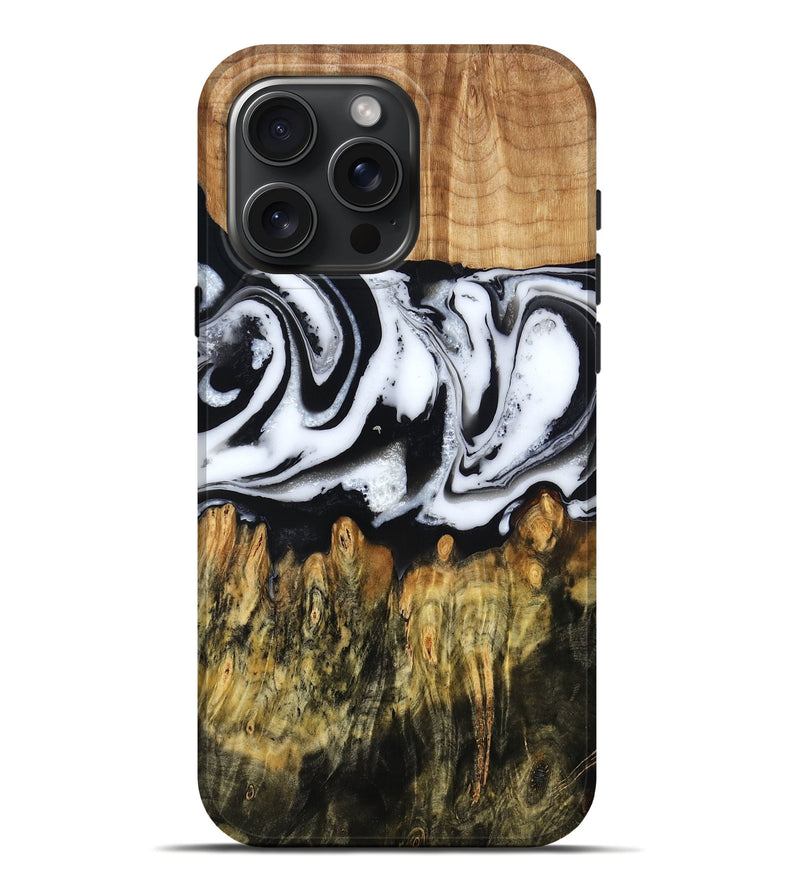 iPhone 16 Pro Max Wood Live Edge Phone Case - Cason (Black & White, 790375)