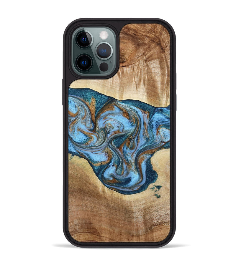 iPhone 12 Pro Max Wood Phone Case - Amaia (Teal & Gold, 790381)