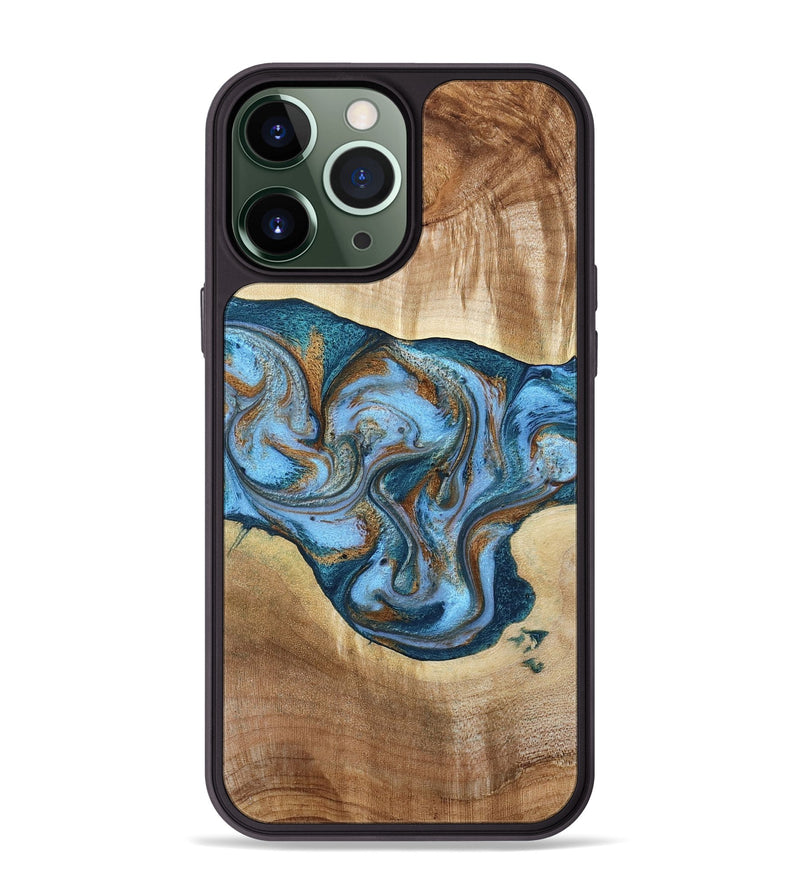 iPhone 13 Pro Max Wood Phone Case - Amaia (Teal & Gold, 790381)