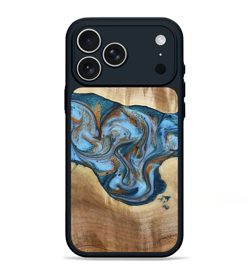 iPhone 17 Pro Max Wood Phone Case - Amaia (Teal & Gold, 790381)
