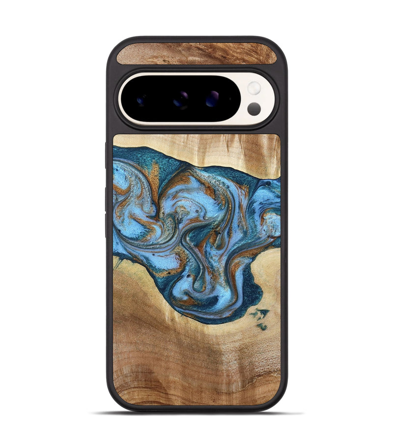 Pixel 9 Wood Phone Case - Amaia (Teal & Gold, 790381)