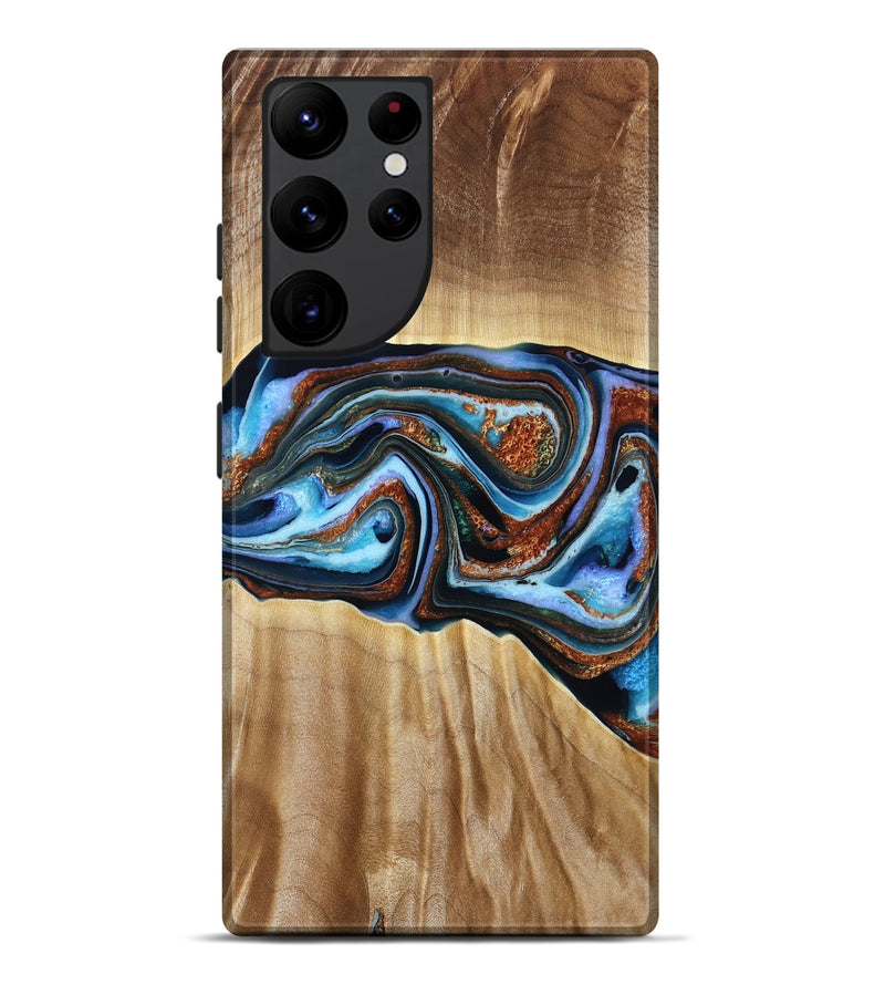 Galaxy S22 Ultra Wood Live Edge Phone Case - Elmer (Teal & Gold, 790586)