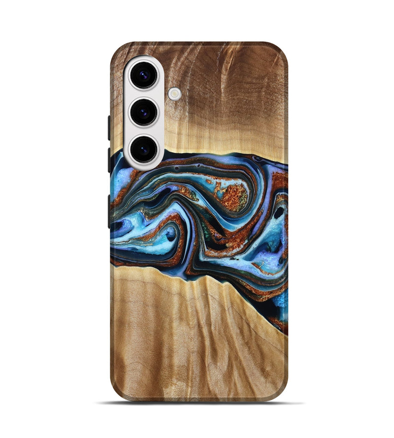 Galaxy S25 Wood Live Edge Phone Case - Elmer (Teal & Gold, 790586)