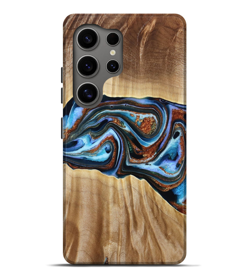 Galaxy S25 Ultra Wood Live Edge Phone Case - Elmer (Teal & Gold, 790586)