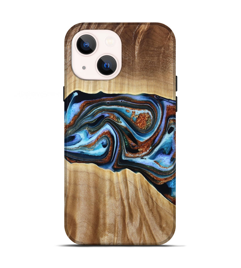 iPhone 13 Wood Live Edge Phone Case - Elmer (Teal & Gold, 790586)