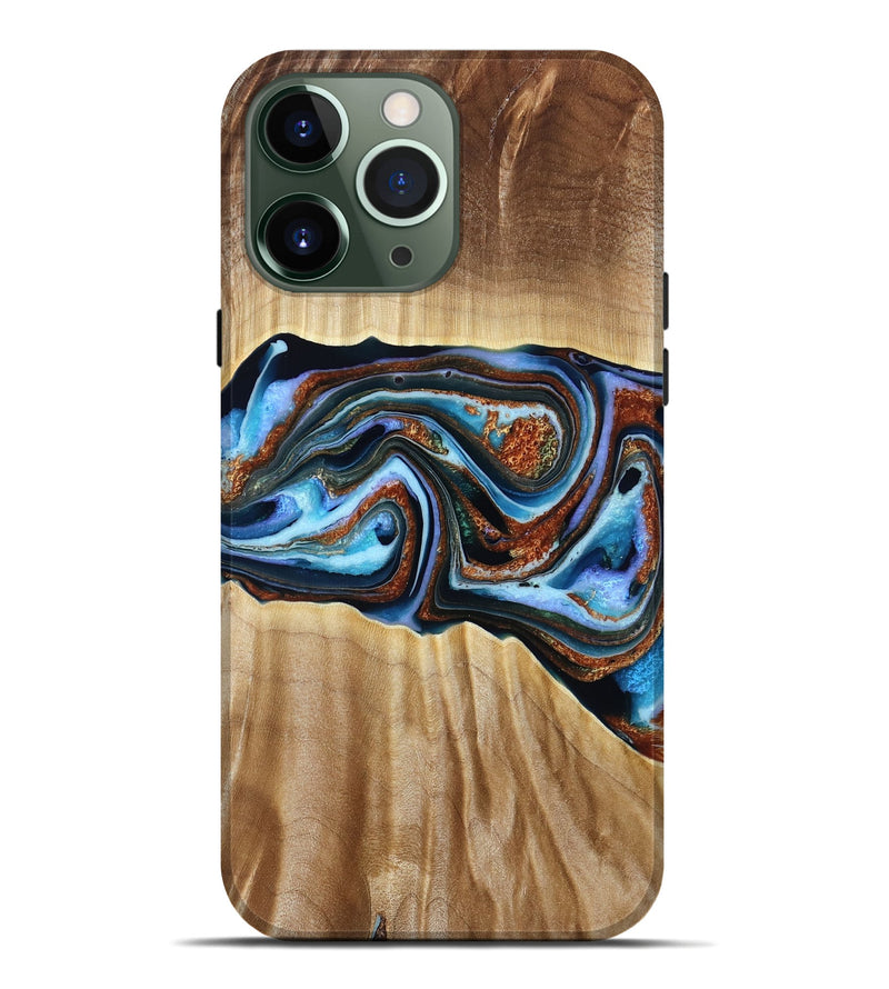 iPhone 13 Pro Max Wood Live Edge Phone Case - Elmer (Teal & Gold, 790586)