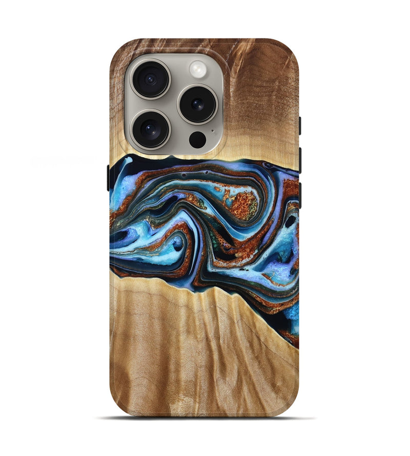 iPhone 16 Pro Wood Live Edge Phone Case - Elmer (Teal & Gold, 790586)