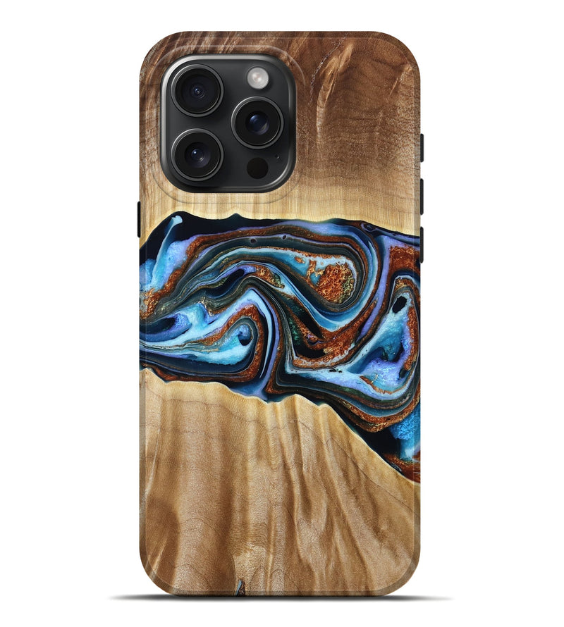iPhone 16 Pro Max Wood Live Edge Phone Case - Elmer (Teal & Gold, 790586)