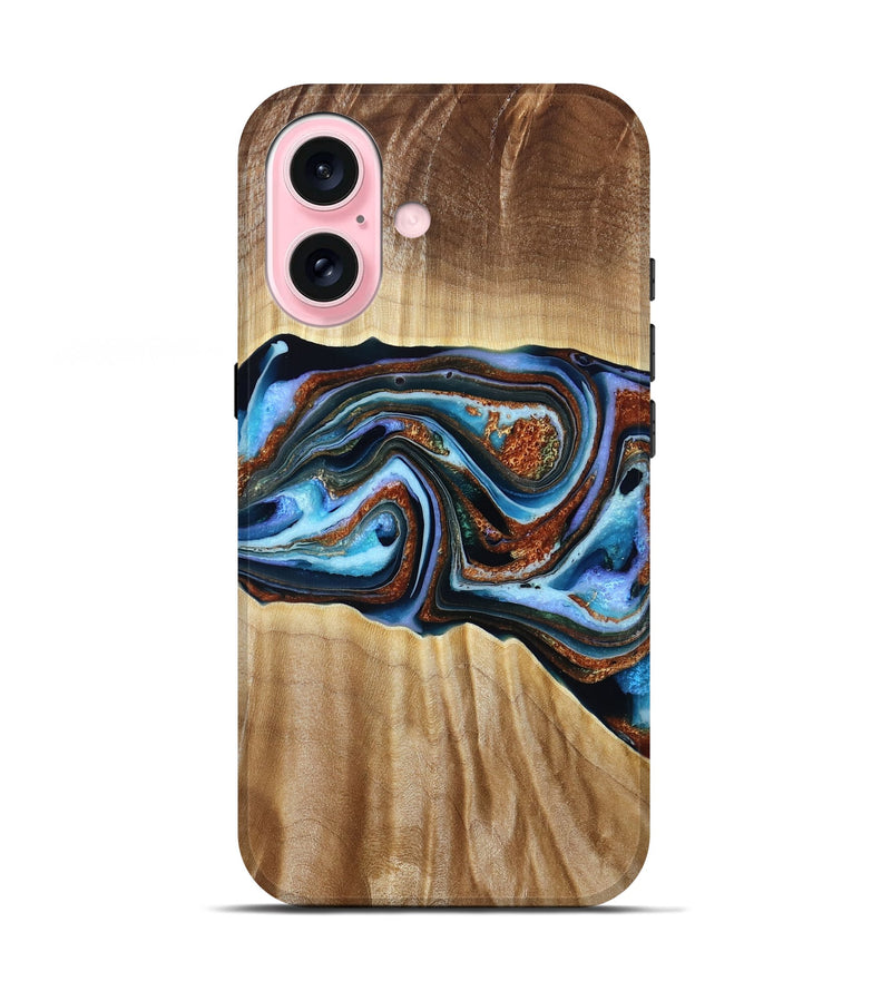 iPhone 17 Wood Live Edge Phone Case - Elmer (Teal & Gold, 790586)