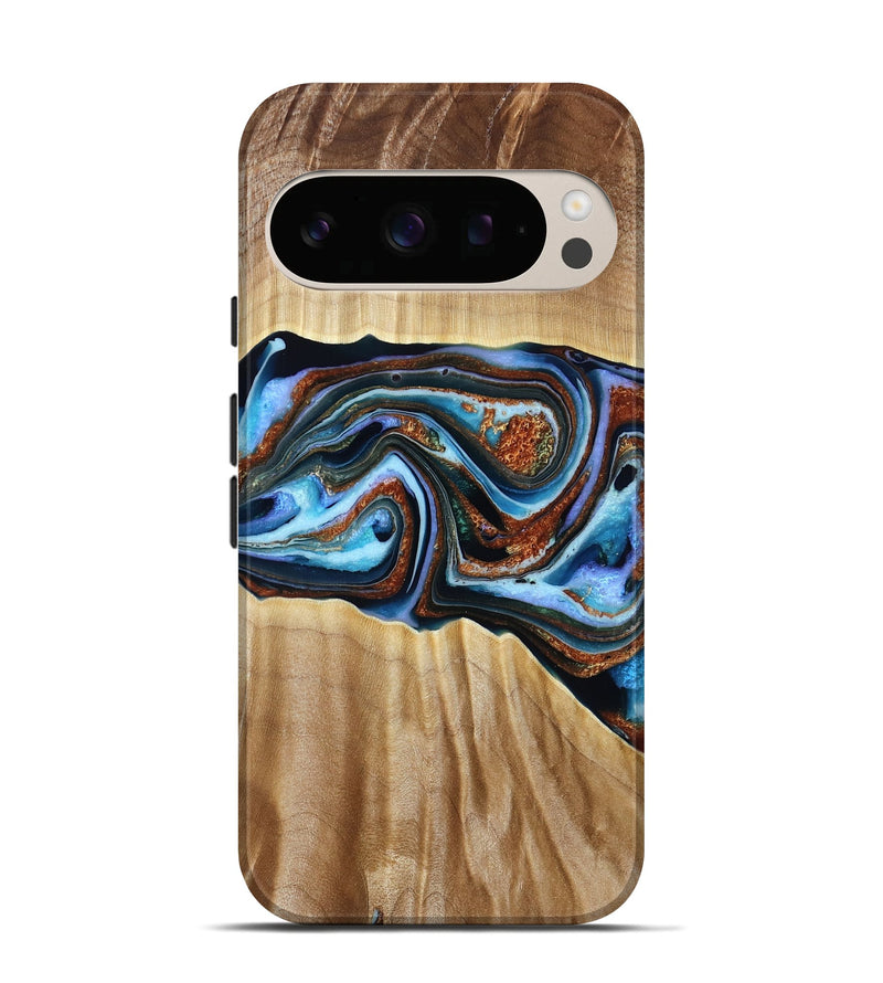 Pixel 10 Wood Live Edge Phone Case - Elmer (Teal & Gold, 790586)
