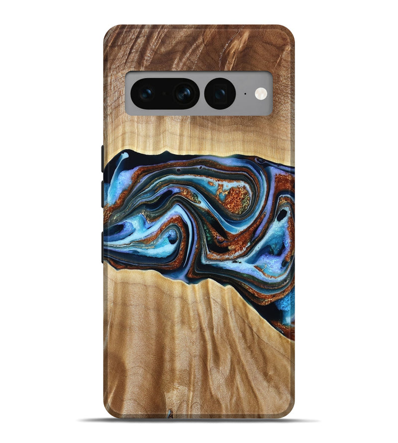 Pixel 7 Pro Wood Live Edge Phone Case - Elmer (Teal & Gold, 790586)