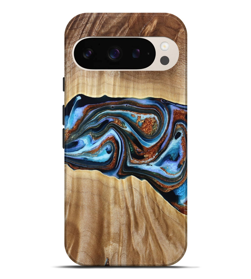 Pixel 9 Pro XL Wood Live Edge Phone Case - Elmer (Teal & Gold, 790586)